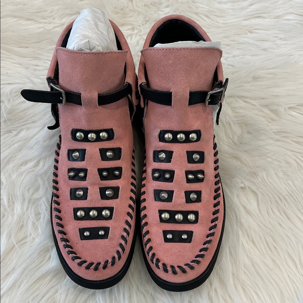 Coach Fringe Stud High Top Sneaker Boots Pink Black Size 10 - Picture 3 of 7